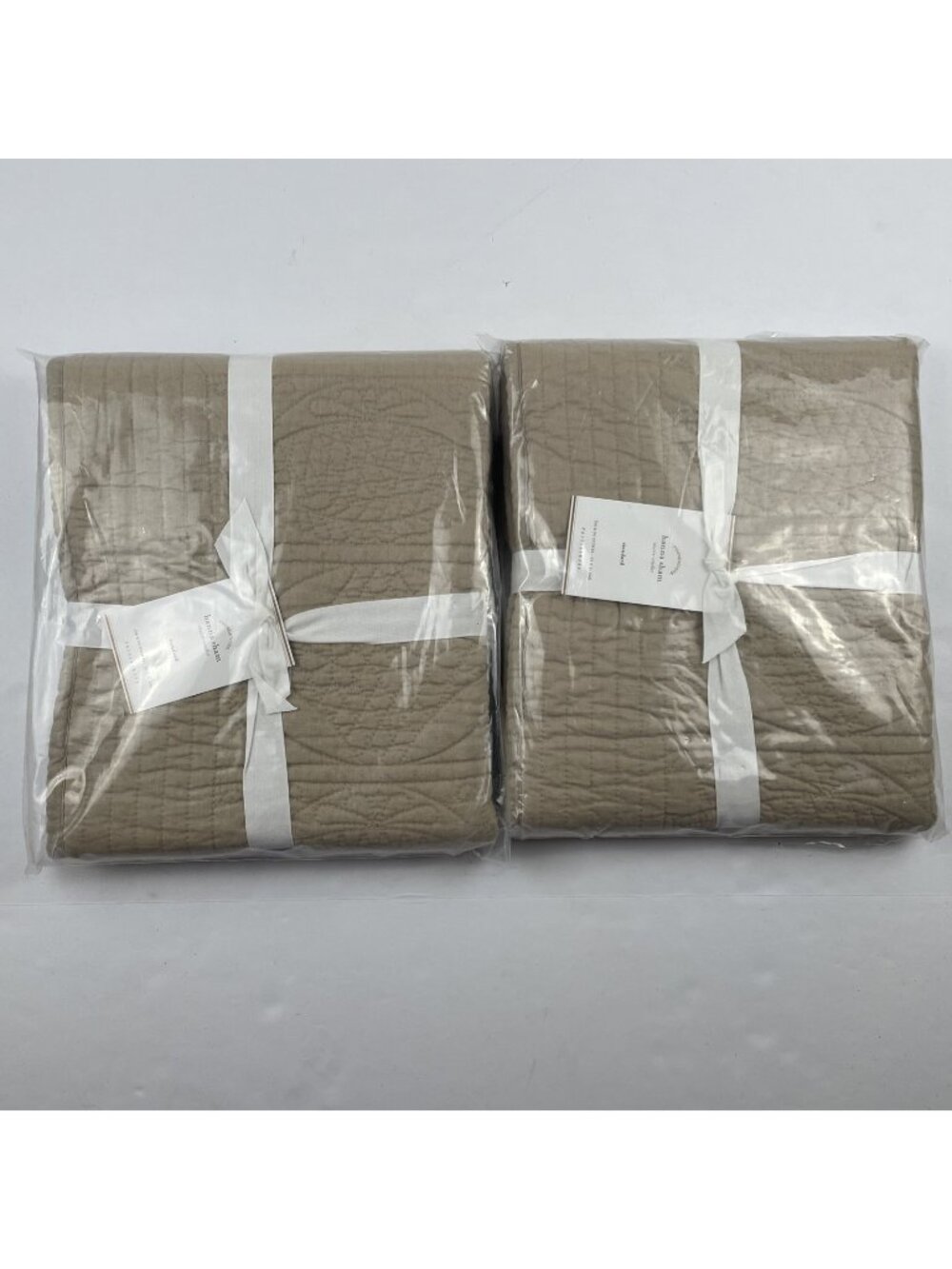 Pottery Barn Standard Hanna Sham Quilted Cotton Linen Beige 26”x20” Lot Of 2